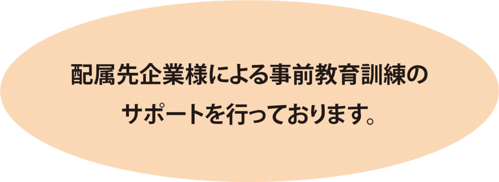 配属先企業様による事前教育訓練のサポートを行っております。